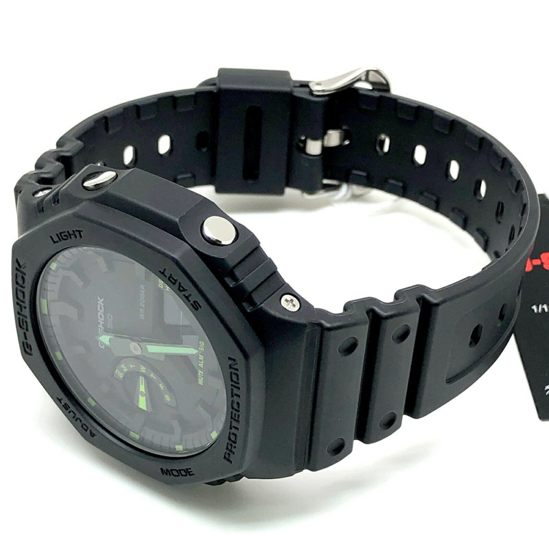 卡西歐 G-SHOCK GA-2100-1A3 霓虹點綴系列八角形腕錶,橡木色錶殼,黑色/綠色指針/數位雙顯,雙 LED 背光,2022 年 2 月發售,Mikunigaoka 專賣店販售。-4