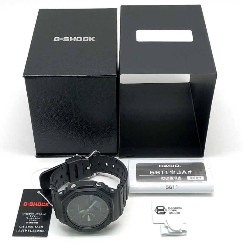 卡西歐 G-SHOCK GA-2100-1A3 霓虹點綴系列八角形腕錶,橡木色錶殼,黑色/綠色指針/數位雙顯,雙 LED 背光,2022 年 2 月發售,Mikunigaoka 專賣店販售。-9