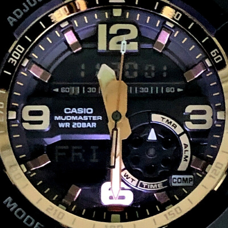 卡西歐 G-SHOCK 手錶 GG-1000GB-1A MUDMASTER 黑金配色 Mudmaster 雙感應器款,具備指南針和溫度測量功能,LED 背光,指針/數位雙顯,2016 年 7 月發售,Mikunigaoka 專賣店有售。-8