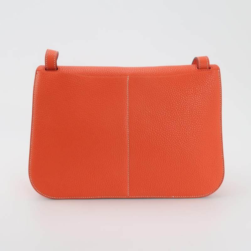Hermes Halzan31馬鐙形手柄斜挎包單肩包Clemence(TC)牛皮銀扣9J火焰橙T刻-4