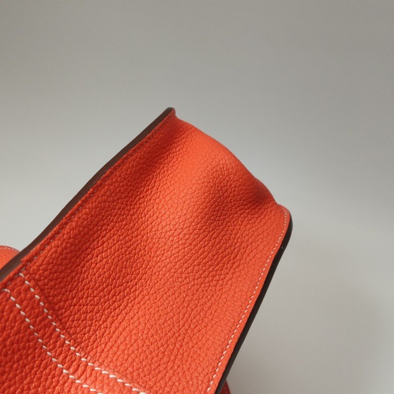 Hermes Halzan31馬鐙形手柄斜挎包單肩包Clemence(TC)牛皮銀扣9J火焰橙T刻-11