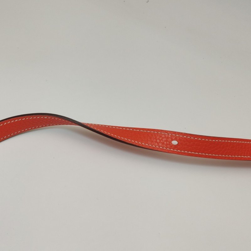 Hermes Halzan31馬鐙形手柄斜挎包單肩包Clemence(TC)牛皮銀扣9J火焰橙T刻-12