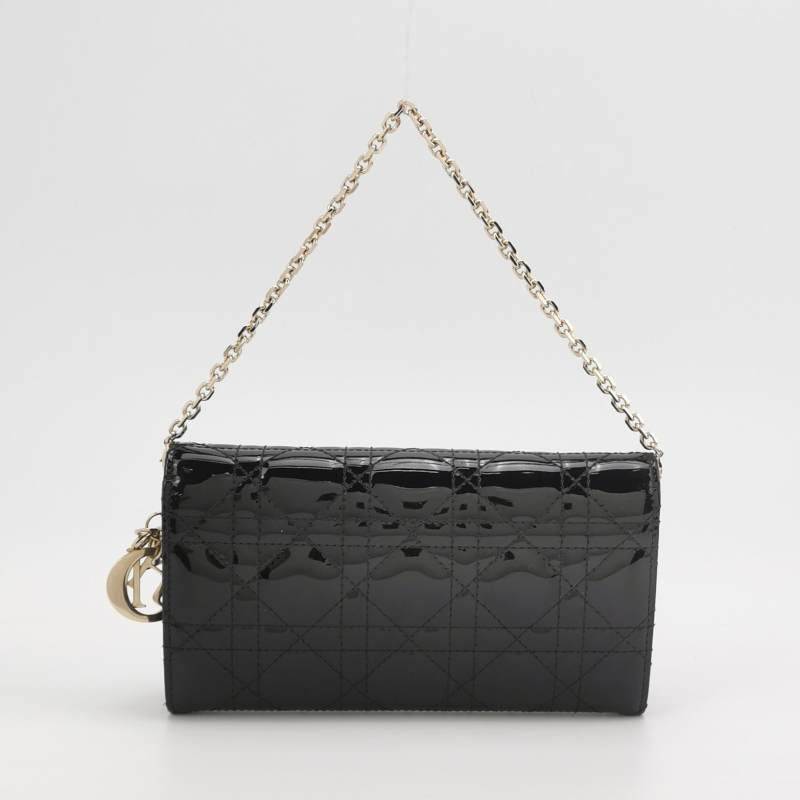 Dior Lady Dior戴妃包牛皮漆皮純色字母Logo吊飾手提包-4