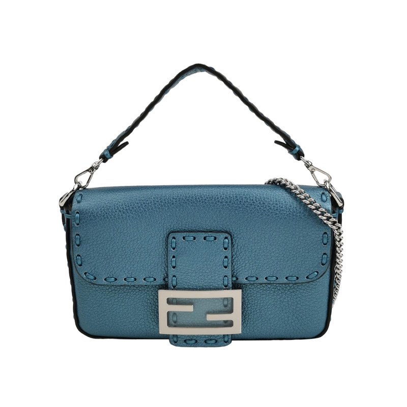 Fendi Baguette法棍包迷你牛皮純色雙F搭扣斜挎包-0