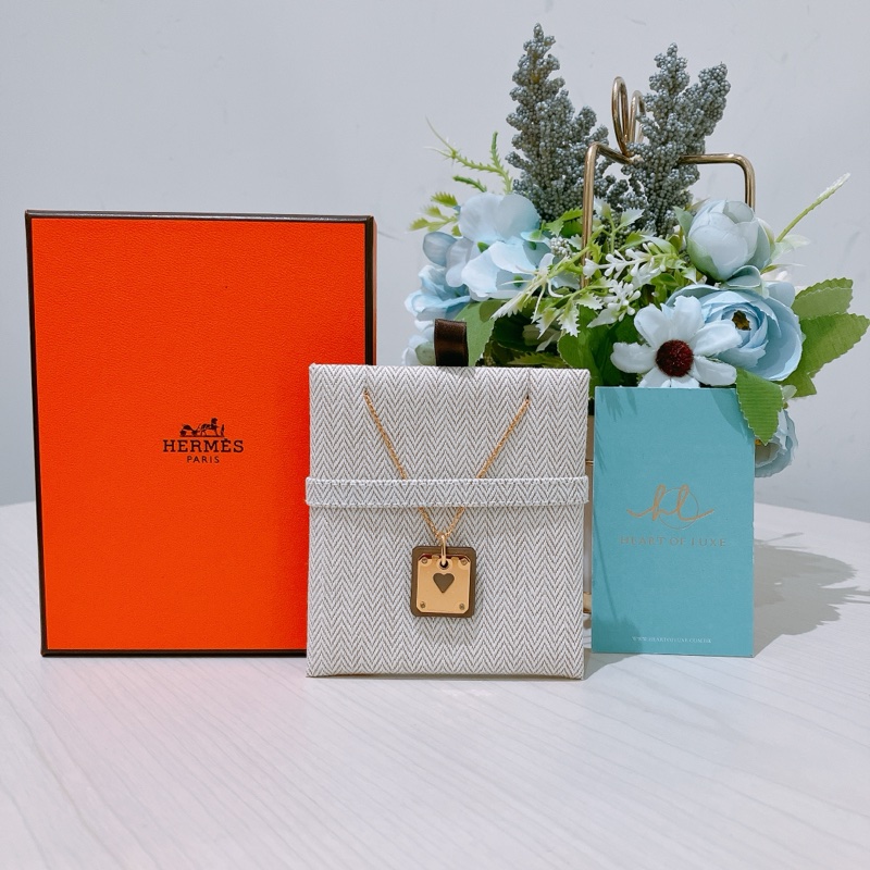 TK1914 HERMES 愛馬仕 玫瑰金心形牌項鏈AS DE COEUR PENDANT NECKLACE-0