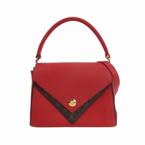 Louis Vuitton(LV)Double V牛皮拼色Monogram印花翻蓋包斜挎包單肩包