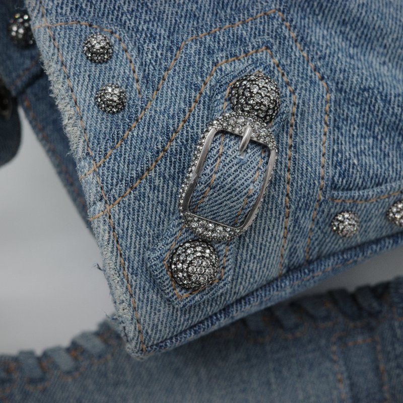 超級新【甜酷必選🌟小編推薦】Balenciaga 巴黎世家 Neo Cagole XS 丹寧藍 水鑽 單肩 手提包-6