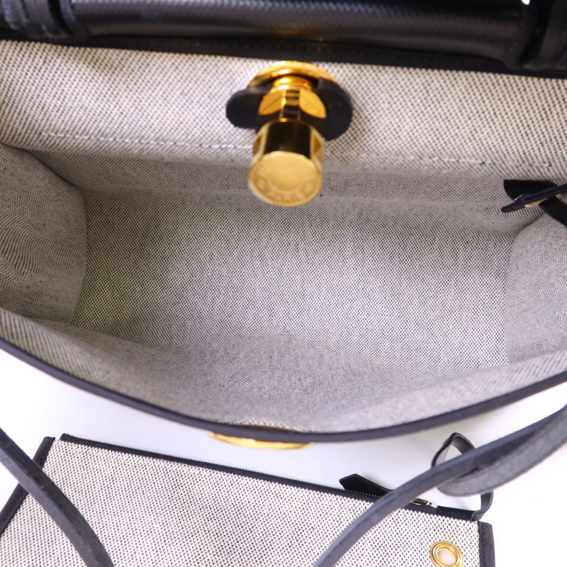 HERMES 塗層帆布Herbag PM金扣手挽肩背兩用袋Noir-5