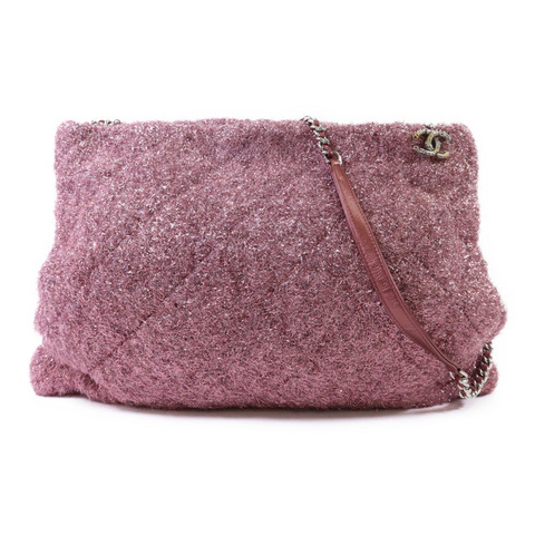 CHANEL 針織布料Shoulder Bag銀扣鏈帶肩背袋