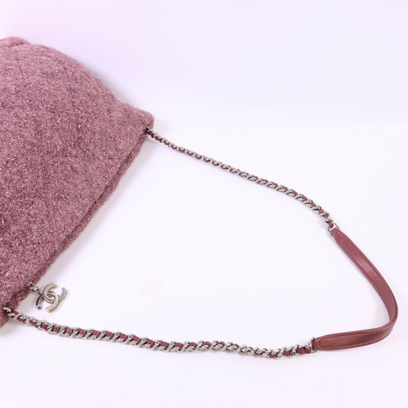 CHANEL 針織布料Shoulder Bag銀扣鏈帶肩背袋-4