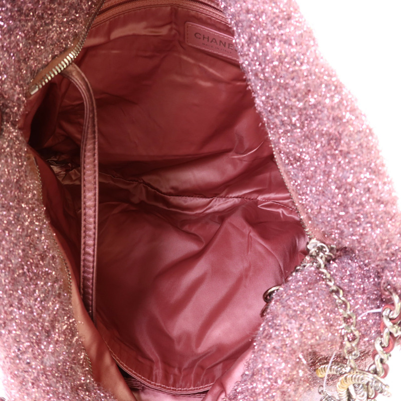 CHANEL 針織布料Shoulder Bag銀扣鏈帶肩背袋-5