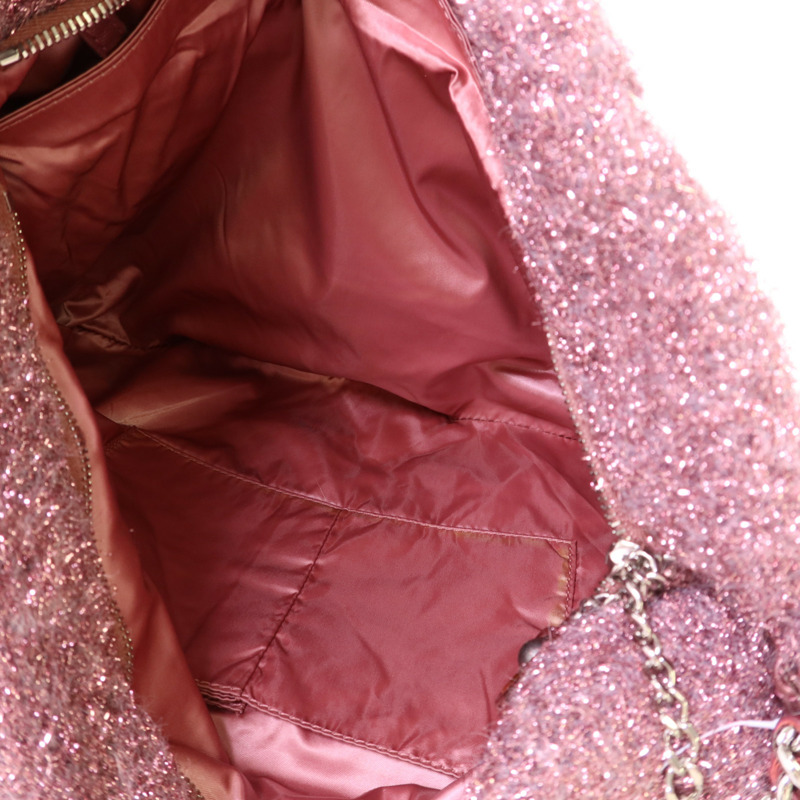 CHANEL 針織布料Shoulder Bag銀扣鏈帶肩背袋-6