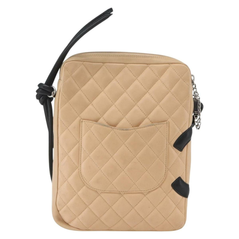 【日本直送】香奈兒 (CHANEL) 絎縫 Cambon 系列單背包，米色皮革，銀色雙C標誌，貨號 BA9277V-1