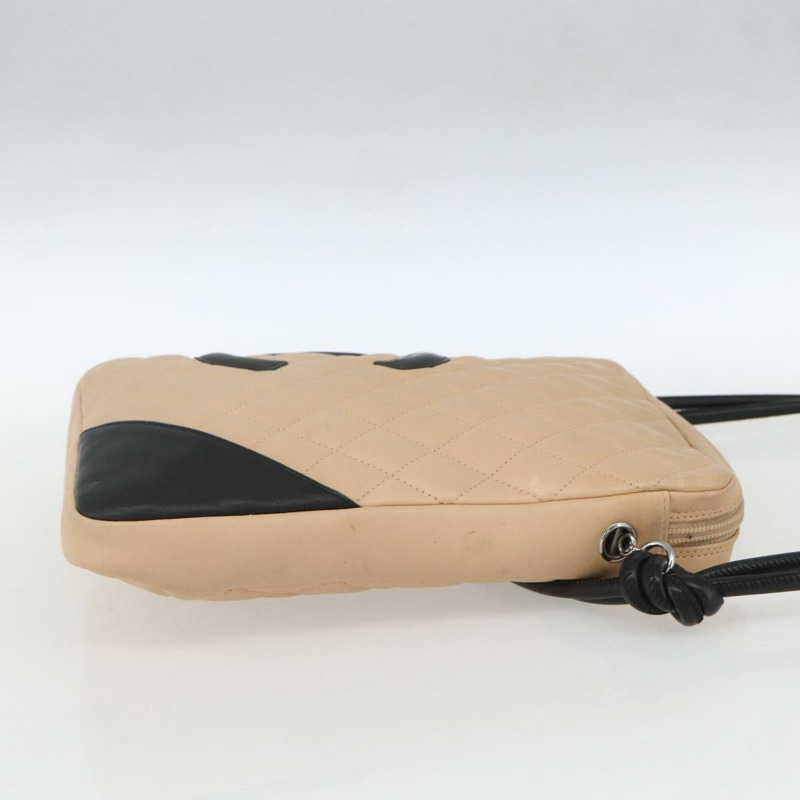 【日本直送】香奈兒 (CHANEL) 絎縫 Cambon 系列單背包，米色皮革，銀色雙C標誌，貨號 BA9277V-3