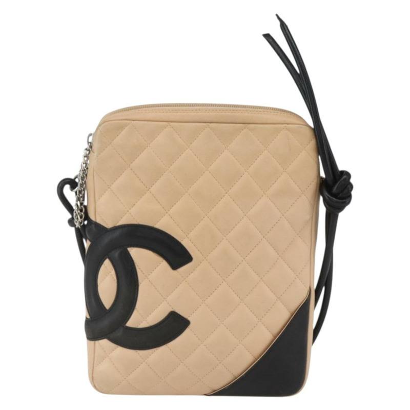 【日本直送】香奈兒 (CHANEL) 絎縫 Cambon 系列單背包，米色皮革，銀色雙C標誌，貨號 BA9277V-12