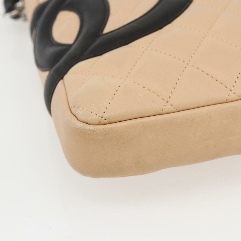 【日本直送】香奈兒 (CHANEL) 絎縫 Cambon 系列單背包，米色皮革，銀色雙C標誌，貨號 BA9277V-13