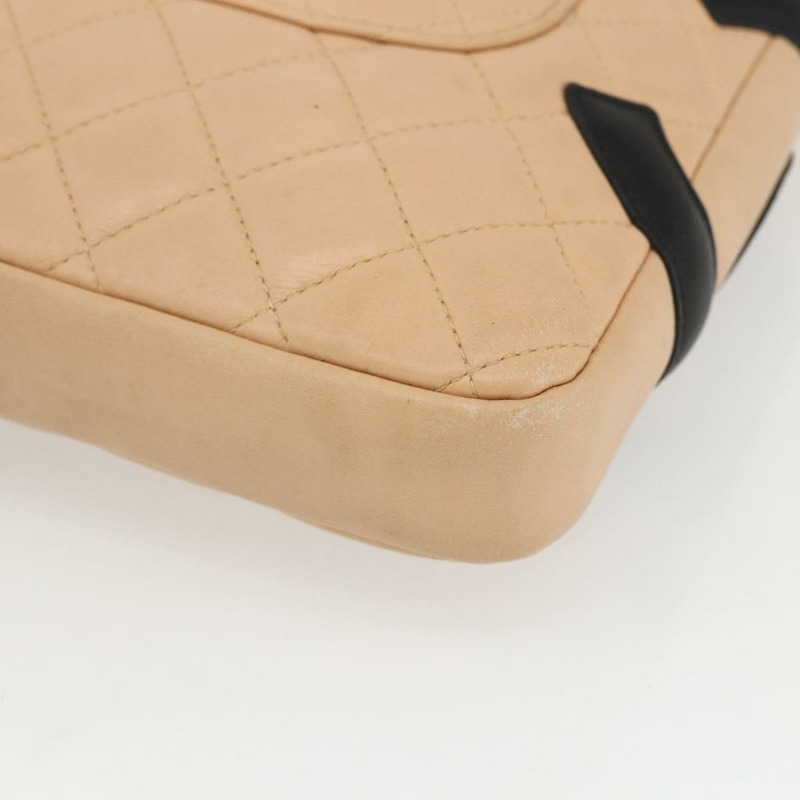 【日本直送】香奈兒 (CHANEL) 絎縫 Cambon 系列單背包，米色皮革，銀色雙C標誌，貨號 BA9277V-14