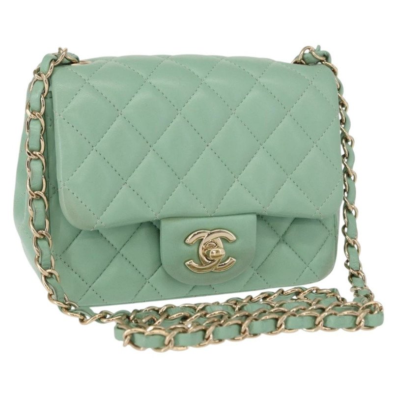 【日本直送】香奈兒 (CHANEL) 鏈條迷你絎縫 16 手袋，羊皮材質，青檸綠，金色雙C標誌，正品 BA9219SAV-0