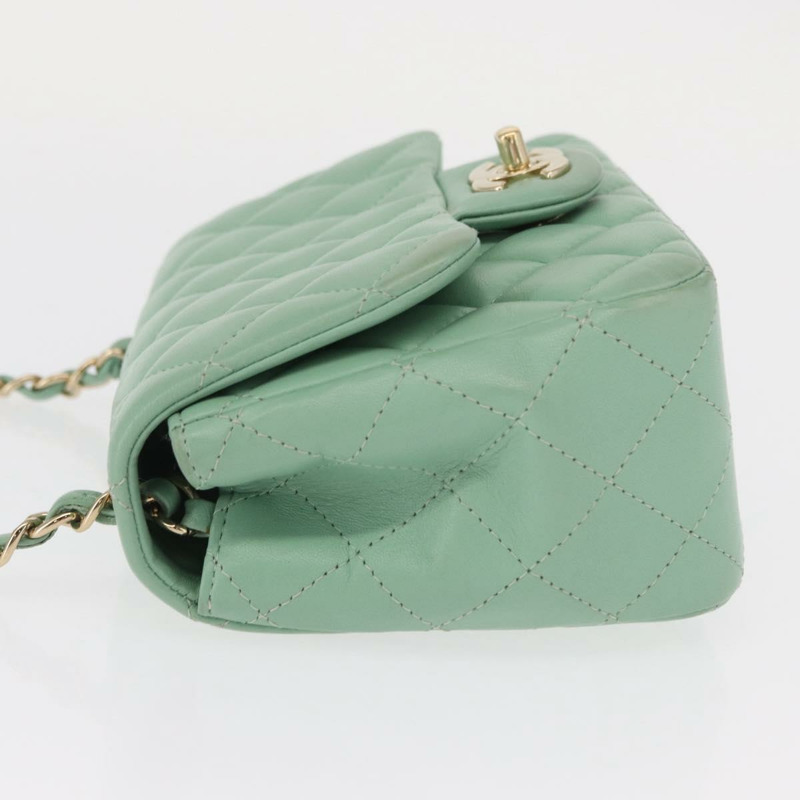 【日本直送】香奈兒 (CHANEL) 鏈條迷你絎縫 16 手袋，羊皮材質，青檸綠，金色雙C標誌，正品 BA9219SAV-4