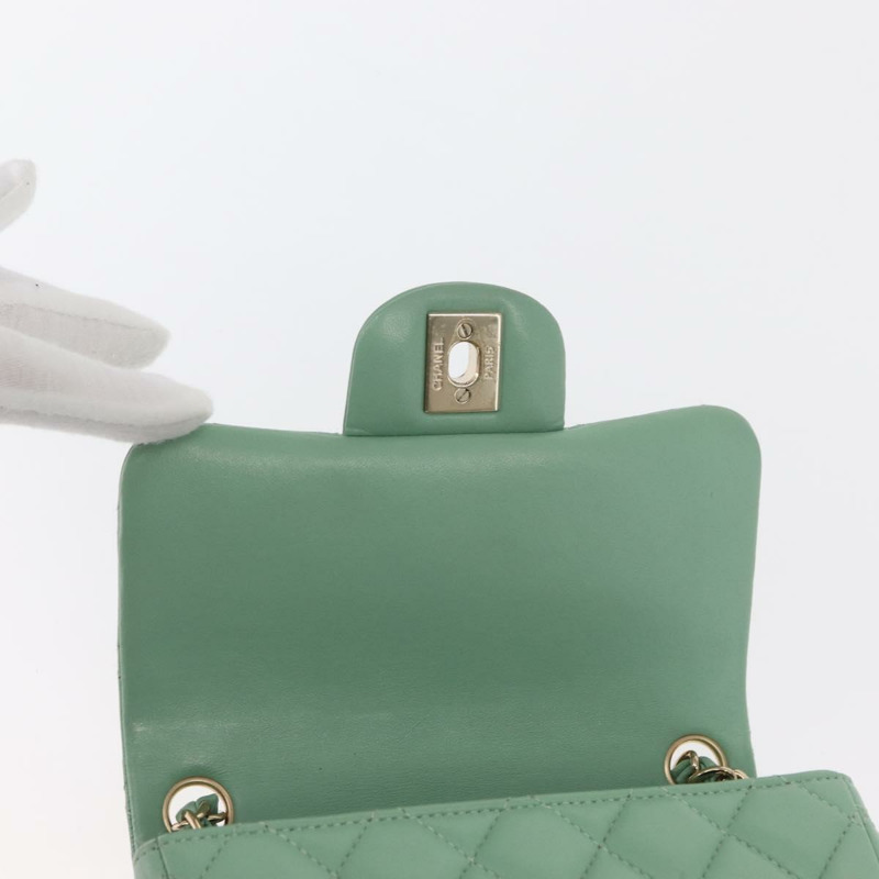 【日本直送】香奈兒 (CHANEL) 鏈條迷你絎縫 16 手袋，羊皮材質，青檸綠，金色雙C標誌，正品 BA9219SAV-20
