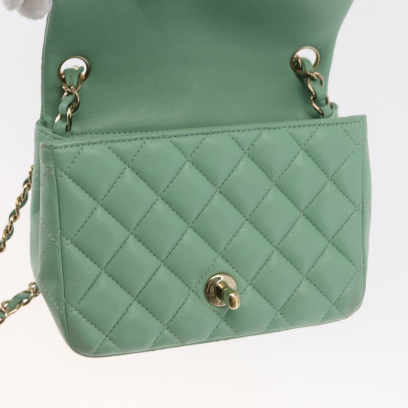 【日本直送】香奈兒 (CHANEL) 鏈條迷你絎縫 16 手袋，羊皮材質，青檸綠，金色雙C標誌，正品 BA9219SAV-21