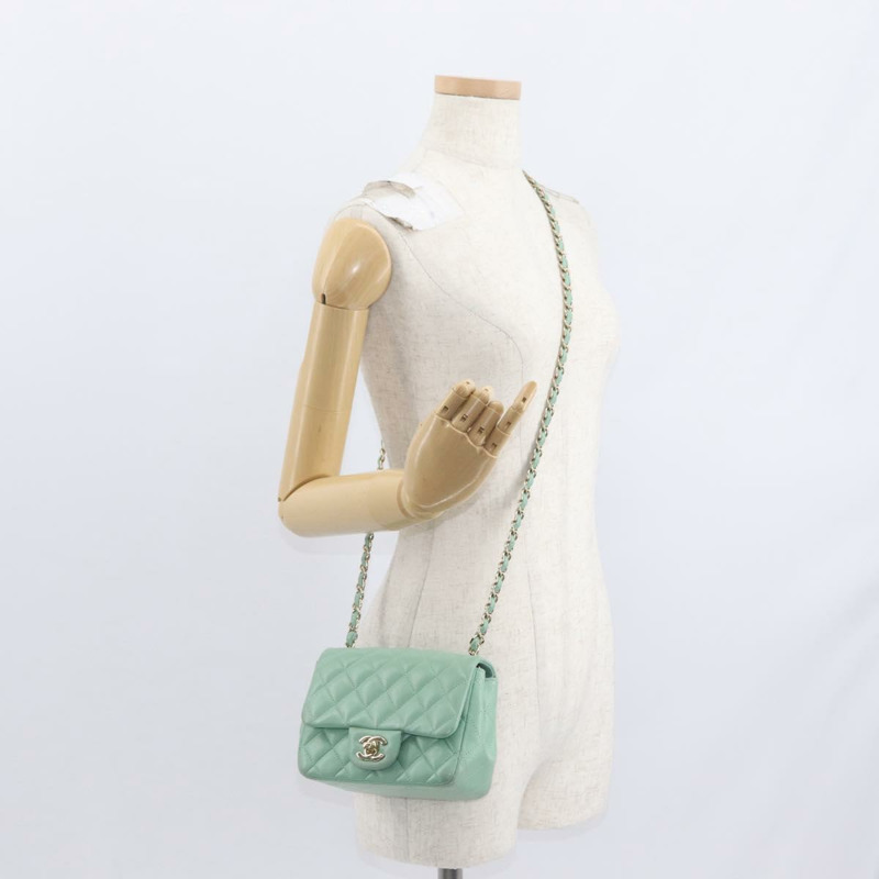 【日本直送】香奈兒 (CHANEL) 鏈條迷你絎縫 16 手袋，羊皮材質，青檸綠，金色雙C標誌，正品 BA9219SAV-28