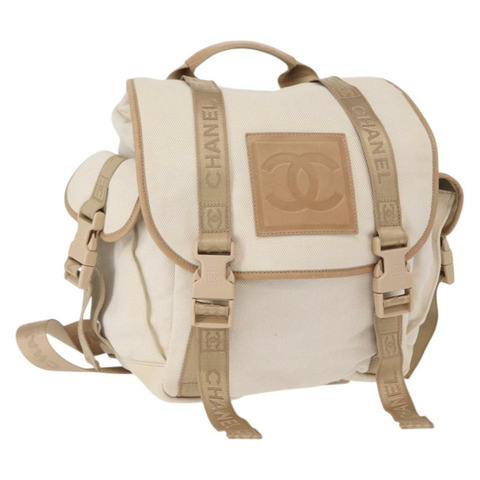 香奈兒帆布運動雙肩包 米色 金色 CC 認證 hk3321V