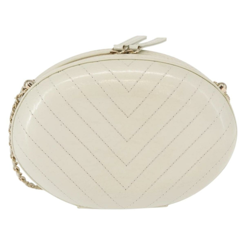 【日本直送】香奈兒 (CHANEL) 鏈條 V 字縫線 La Pauza 肩背包，白色皮革，金色雙 C 標誌，正品編號 161720SAV-1