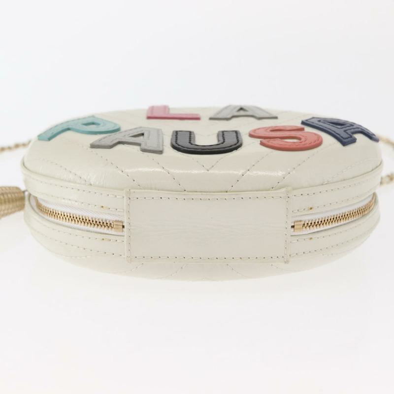 【日本直送】香奈兒 (CHANEL) 鏈條 V 字縫線 La Pauza 肩背包，白色皮革，金色雙 C 標誌，正品編號 161720SAV-4