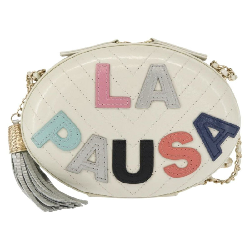 【日本直送】香奈兒 (CHANEL) 鏈條 V 字縫線 La Pauza 肩背包，白色皮革，金色雙 C 標誌，正品編號 161720SAV-12