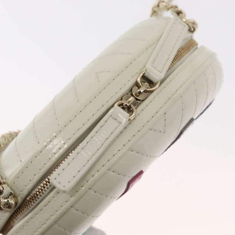 【日本直送】香奈兒 (CHANEL) 鏈條 V 字縫線 La Pauza 肩背包，白色皮革，金色雙 C 標誌，正品編號 161720SAV-16