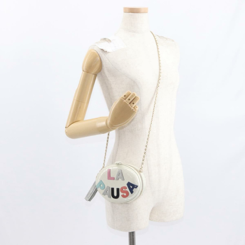 【日本直送】香奈兒 (CHANEL) 鏈條 V 字縫線 La Pauza 肩背包，白色皮革，金色雙 C 標誌，正品編號 161720SAV-20