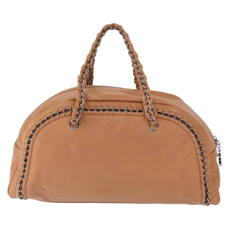 【日本直送】香奈兒奢華系列鏈條手提包，棕色皮革，銀色雙C標誌，正品編號ka1285V-1