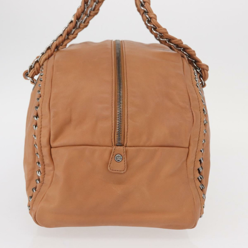 【日本直送】香奈兒奢華系列鏈條手提包，棕色皮革，銀色雙C標誌，正品編號ka1285V-2