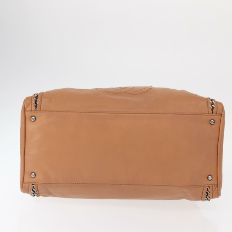 【日本直送】香奈兒奢華系列鏈條手提包，棕色皮革，銀色雙C標誌，正品編號ka1285V-4