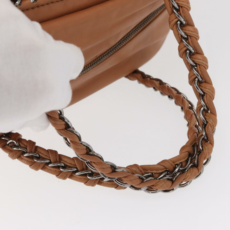 【日本直送】香奈兒奢華系列鏈條手提包，棕色皮革，銀色雙C標誌，正品編號ka1285V-6