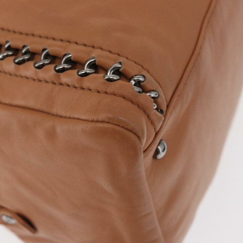 【日本直送】香奈兒奢華系列鏈條手提包，棕色皮革，銀色雙C標誌，正品編號ka1285V-13