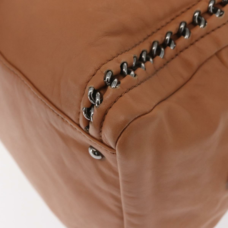 【日本直送】香奈兒奢華系列鏈條手提包，棕色皮革，銀色雙C標誌，正品編號ka1285V-14