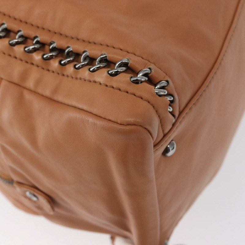 【日本直送】香奈兒奢華系列鏈條手提包，棕色皮革，銀色雙C標誌，正品編號ka1285V-15