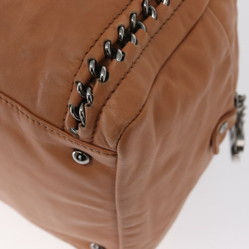 【日本直送】香奈兒奢華系列鏈條手提包，棕色皮革，銀色雙C標誌，正品編號ka1285V-16