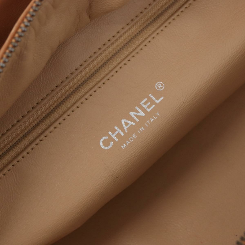 【日本直送】香奈兒奢華系列鏈條手提包，棕色皮革，銀色雙C標誌，正品編號ka1285V-18