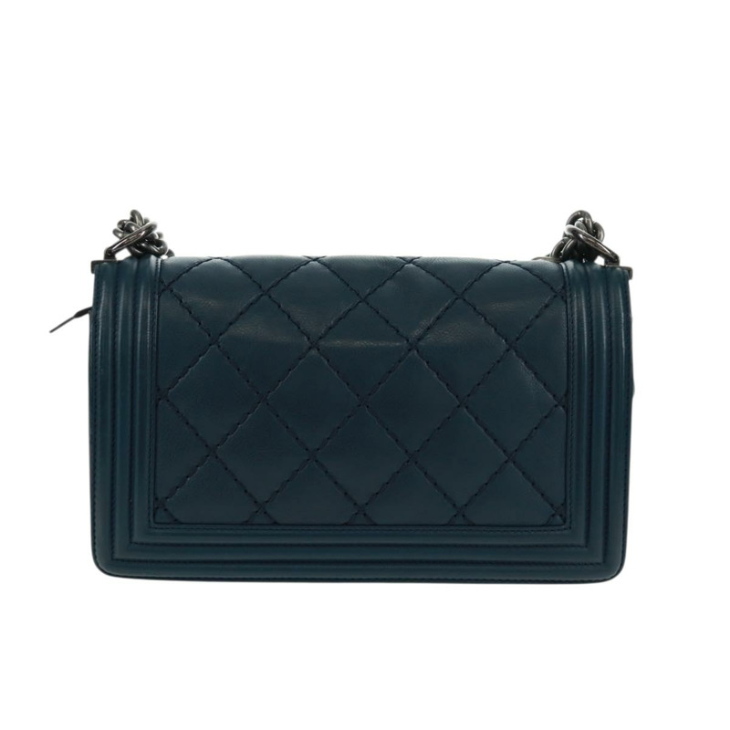 【日本直送】香奈兒 (CHANEL) 鏈條絎縫 25 Boy Chanel 包 羊皮 海軍藍 銀色 CC 正品 ka1286SAM-1