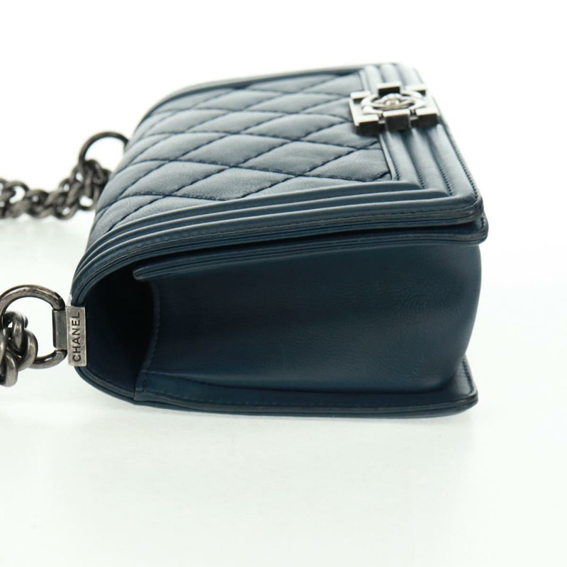 【日本直送】香奈兒 (CHANEL) 鏈條絎縫 25 Boy Chanel 包 羊皮 海軍藍 銀色 CC 正品 ka1286SAM-2