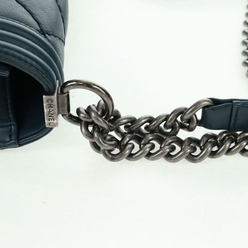 【日本直送】香奈兒 (CHANEL) 鏈條絎縫 25 Boy Chanel 包 羊皮 海軍藍 銀色 CC 正品 ka1286SAM-7