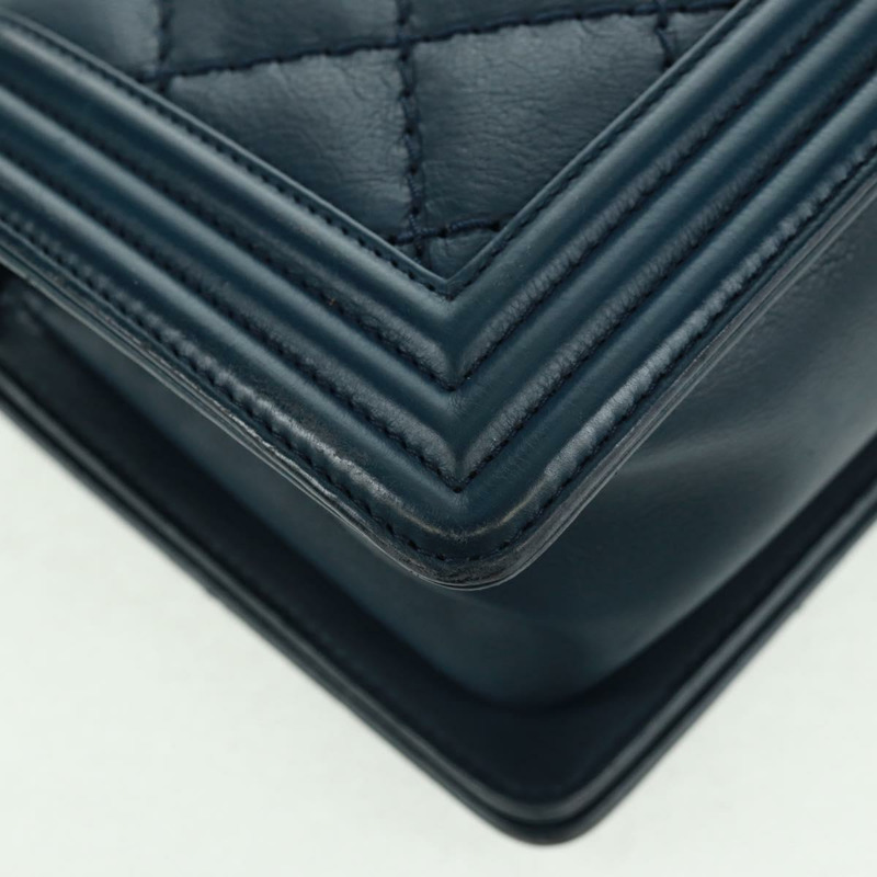 【日本直送】香奈兒 (CHANEL) 鏈條絎縫 25 Boy Chanel 包 羊皮 海軍藍 銀色 CC 正品 ka1286SAM-16