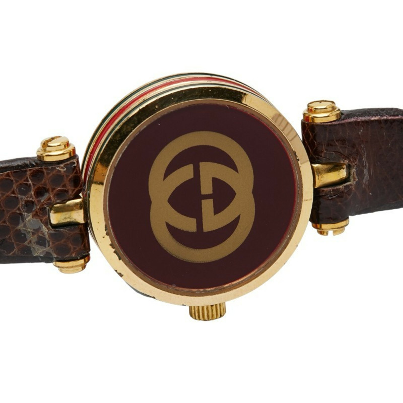 Gucci Sherry 系列石英腕錶,金色錶盤,鍍金皮錶帶,女士款-2