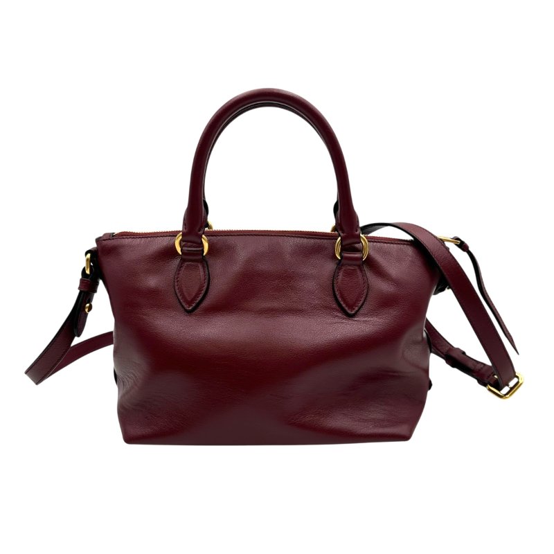 【美收精品】PRADA 復古大LOGO牛皮兩用拉鍊手提包(酒紅) C-104【隔月月中將轉賣至日本 上架期限30天】-1