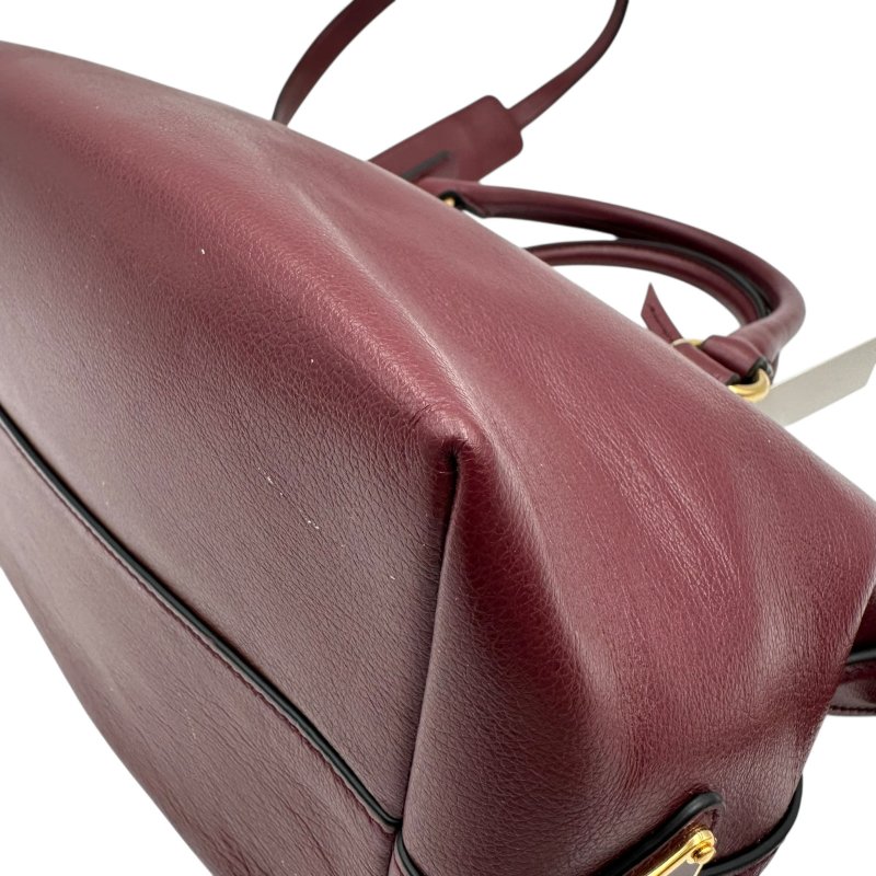 【美收精品】PRADA 復古大LOGO牛皮兩用拉鍊手提包(酒紅) C-104【隔月月中將轉賣至日本 上架期限30天】-5