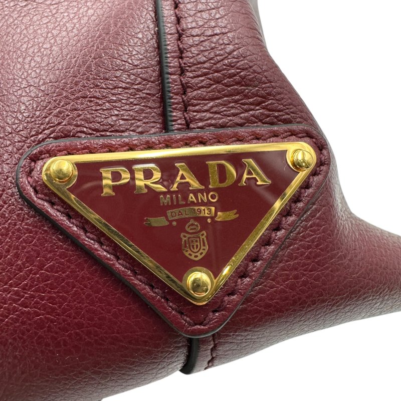 【美收精品】PRADA 復古大LOGO牛皮兩用拉鍊手提包(酒紅) C-104【隔月月中將轉賣至日本 上架期限30天】-7