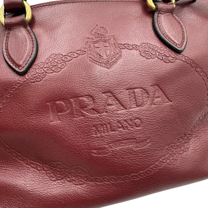 【美收精品】PRADA 復古大LOGO牛皮兩用拉鍊手提包(酒紅) C-104【隔月月中將轉賣至日本 上架期限30天】-8